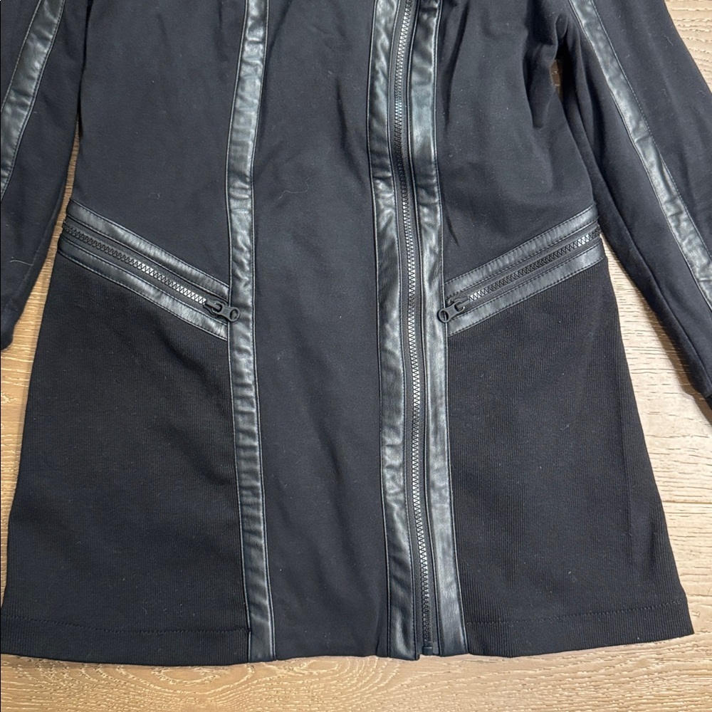Blanc Noir Black Moto Hooded Jacket Faux Leather Trim Size M - Picture 6 of 8